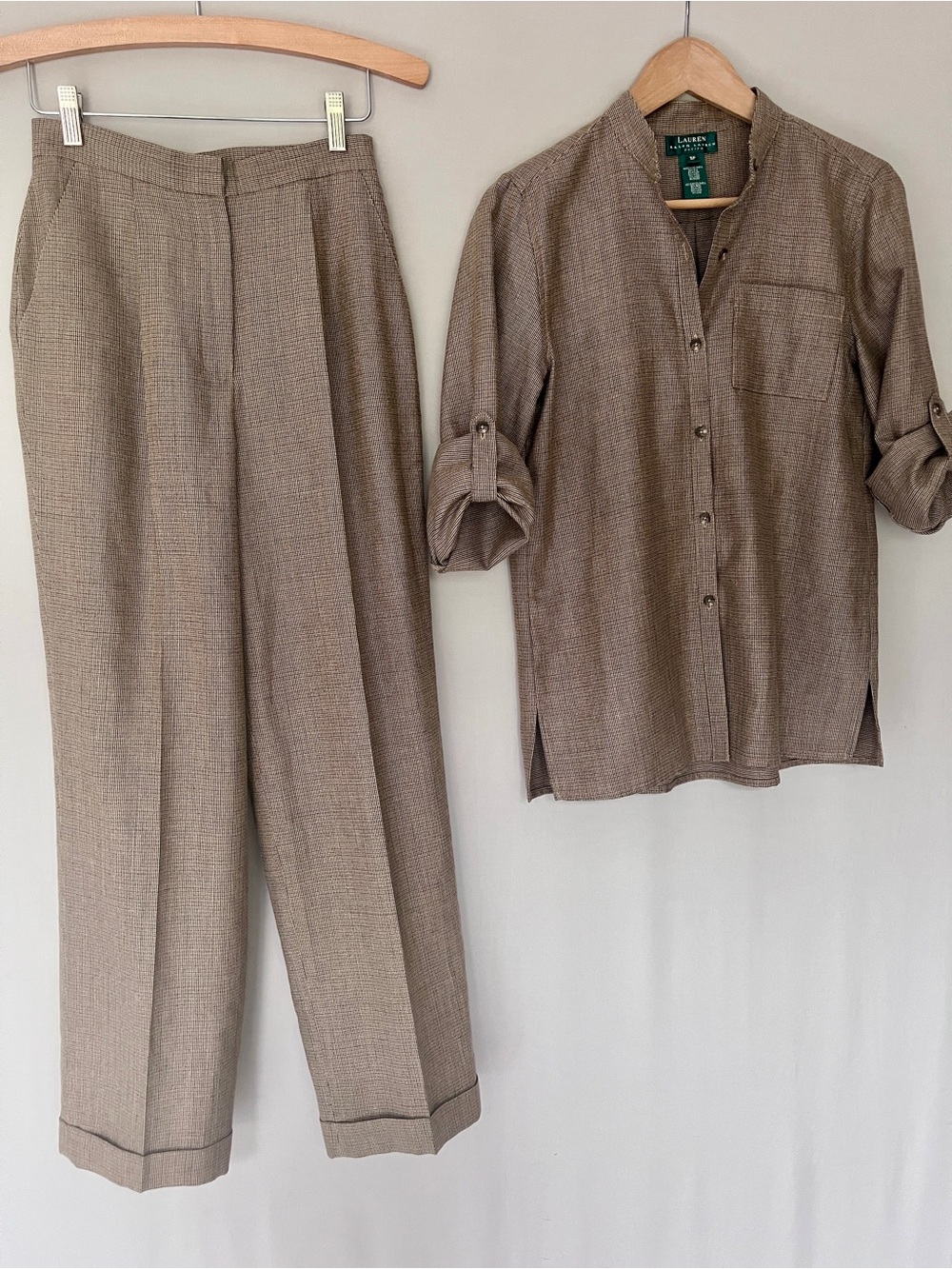 Lauren Ralph Lauren Vintage Silk Wool Blend Petite Pant Set Houndstooth SP 2P